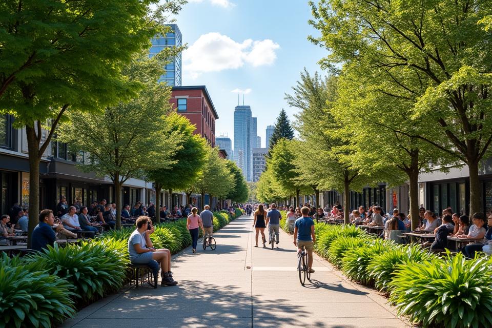 A vibrant and characteristic scene of Portland, Oregon, showcasing local businesses, street art, and diverse community members, reflecting Zenith Blade's deep roots in the city.