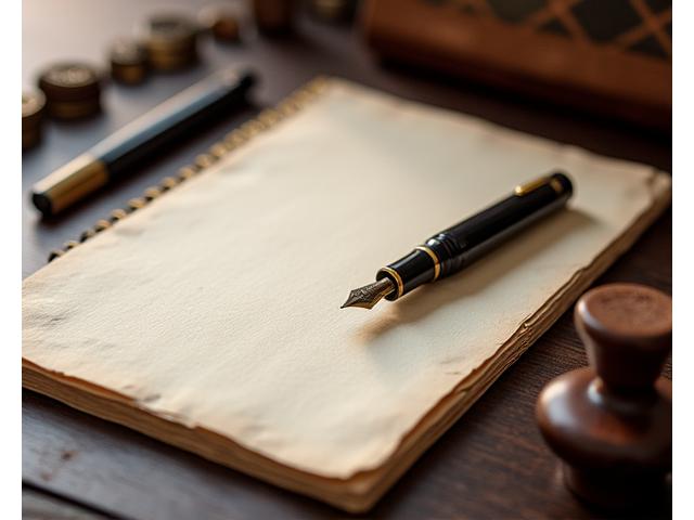 A classic fountain pen and elegant stationery on a desk, symbolizing thoughtful email communication with Zenith Blade.