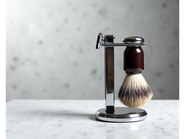 Chromed razor and brush stand.