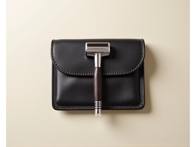 Zenith Blade travel safety razor kit in a leather pouch.