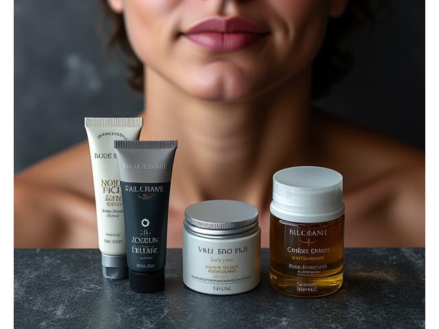 A collection of soothing aftershave balms, styptic pencils, and healing creams arranged purposefully on a dark, textured surface, ready to address shaving irritations