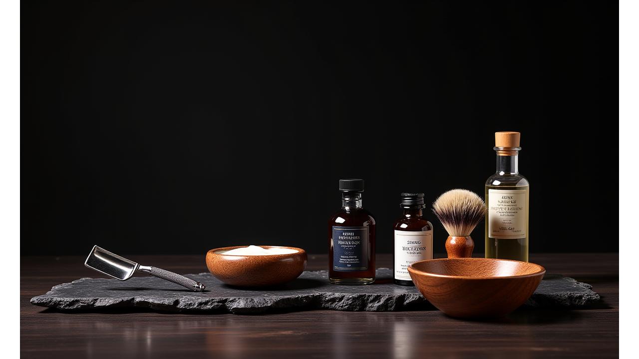 A collection of Zenith Blade advanced grooming products, including a luxurious straight razor, premium shaving cream, and high-end aftershave, arranged artfully as a progression from the starter kit.