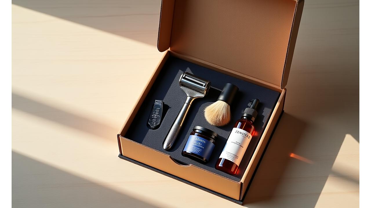 Zenith Blade subscription box with premium shaving products, delivered monthly