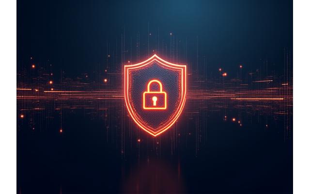 Abstract depiction of digital security, locks and shields integrated with data flow, signifying privacy and protection in a clean, modern style.